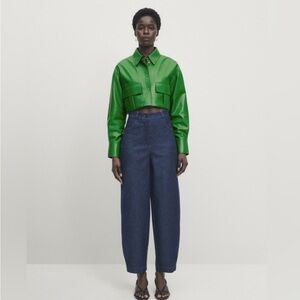 Massimo Dutti Vibrant Green Real Leather Jacket, size S